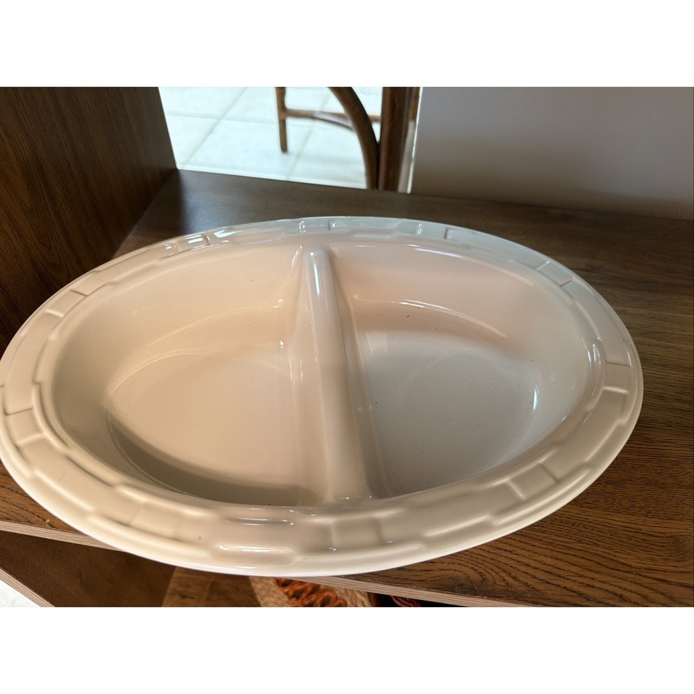 Longaberger 1 Pottery Woven Tradition Ivory Divided Serving Bowl Dish
